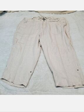 Lane Bryant Beige Gold Linen Blend Beach Casual Cropped Culotte Pant Women 26 28